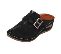 Clogs, Damen-Sandalen, Keilabsatz, geschlossene Zehen, Sandalen, Sommer, Plattform, bequem, Walking, Strand, Urlaub, Schwarz, 40 EU