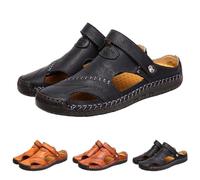 Clogs Herren Leder Geschlossen Pantoletten 2025 Sommer Hausschuhe Strand Sandalen Gartenschuhe mit Fußbett aus Weichem Bequeme Atmungsaktiv Gartenclogs Herrenhausschuhe Outdoorschuhe