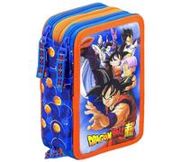 Clondo 3-Fach Federmäppchen Jungen Gefüllt für Dragon Ball Fan - Schulmäppchen Set 46 Teile mit Radierbaren Stiften, Filzstiften, Buntstiften - ideal für Schule & als Geschenk