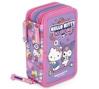 Clondo 3-Fach Federmäppchen Mädchen Gefüllt für Hello Kitty Kuromi Fan - Schulmäppchen Set 46 Teile mit Radierbaren Stiften, Filzstiften, Buntstiften - ideal für Schule & als Geschenk
