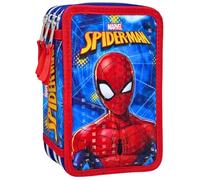 Clondo 3D Federmäppchen mit 3 Fächern für Kinder, für Spiderman Fan A, dreifach gefüllt, 44 Schulzubehör, 3 Reißverschlüsse, 20 cm, Lineal, Buntstifte, Filzstifte