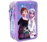 Clondo 3D Mädchen Federmäppchen 3-Fach - 44-teilig gefüllt - für Die Eiskönigin Frozen Fan - mit Filzstiften, Buntstiften, Lineal - Lila - Schulmäppchen & Geschenk für Kinder