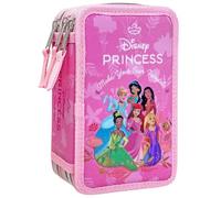 Clondo 3D Mädchen Federmäppchen 3-Fach - 44-teilig gefüllt - für Prinzessinnen Disney Fan - mit Filzstiften, Buntstiften, Lineal - Rosa - Schulmäppchen & Geschenk für Kinder