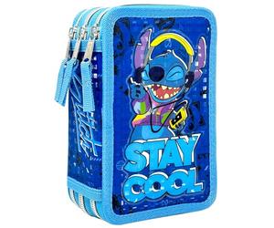 Clondo Dreifach Gefüllt Federmäppchen für Kinder, für Stitch Fans, Jungen und Mädchen, 44 Schulutensilien, 3 Reißverschlüsse, Buntstifte, Filzstifte