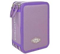 Clondo Federmäppchen 3 Fächer Kinder, Dreifach Gefüllt, 45 Schulzubehör Grundschule Mädchen und Jungen, 3 Reißverschlüsse, 20cm, Schere, Lineal, Buntstifte, Filzstifte, Schere, Helllila