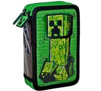 Clondo Federmäppchen mit 2 Fächern, für Minecraft Fan, 32 Teile, inklusive Stifte, Bleistifte, Marker, Buntstifte - Grundschule und Geschenk - Offizielles Gadget für Kinder