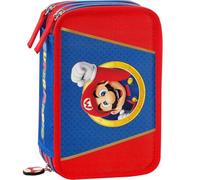 Clondo Federmäppchen mit 3 Fächern, gefüllt für Kinder, für Super Mario Fans Kinder, 45 Zubehörteile, 3 Reißverschlüsse, Schreibwaren-Set
