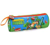 Clondo Federmäppchen & Schlampermäppchen, für Minecraft Fans - Grün-blaues Rollenmäppchen - 21x8 cm - Für Schule (Klasse 1-6) - Reißverschluss - Geschenk für Jungen & Mädchen