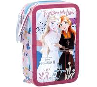 Clondo Mädchen 3-Fach Federmäppchen für Die Eiskönigin Frozen Fan - 44-teilig, komplett gefüllt - mit Schere, Lineal, Filzstifte, Buntstiften - Rosa - ideal für Schule & als Geschenk