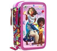 Clondo Mädchen 3-Fach Federmäppchen für Encanto-Fans - 44-teilig, komplett gefüllt - mit Schere, Lineal, Buntstiften - Rosa - Ideal für Schule & als Geschenk - Mirabel, Antonio