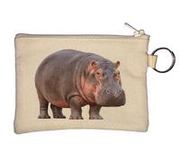 Close Up of Large Hippopotamus Key Chain Coin Purse Beige