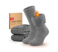 CLOSEMATE 2 Paar Wintersocken Herren Wärmesocken Dicke Ultra Warm Gefütterte Socken mit Vollplüsch Flauschige weiche Kuschelsocken Atmungsaktive Stiefelsocken 39-42 1Hellgrau 1Grau gemustert