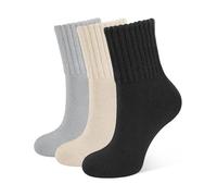CLOSEMATE Thermosocken Damen Socken 3 Paar Wintersocken Warme Dicke Gestrickte Stricksocken Gekämmte Baumwollsocken Haussocken 35-38 39-42 1Schwarz 1Aprikose 1Hellgrau