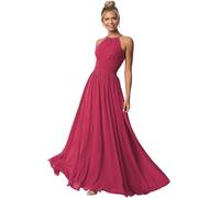 Clothfun Damen Halfter Brautjungfer Kleider Lang Chiffon Formal Kleider Abend Party Kleid 2023, hot pink, 32