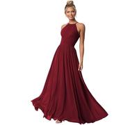 Clothfun Damen Halfter Brautjungfernkleider Lang Chiffon Formelle Kleider Abend Party Kleid 2024, Burgunderrot, 36