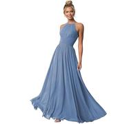 Clothfun Damen Halter Brautjungfer Kleider Lange Chiffon Formelle Kleider Abend Party Kleid 2023, Schiefer, Blau, 44