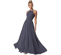 Clothfun Damen Halter Brautjungfer Kleider Lange Chiffon Formelle Kleider Abend Party Kleid 2023, Stormy Blue, 50 Mehr