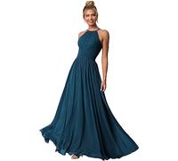 Clothfun Damen Neckholder Brautjungfernkleider Lang Chiffon Formelle Kleider Abend Party Kleid 2025, Blaugrün/Ein Hauch von Paradies (Trace of Paradise), 36