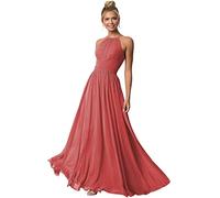 Clothfun Damen Neckholder Brautjungfernkleider Lange Chiffon Formale Kleider Abend Party Kleid 2022, Desert Rose, 36