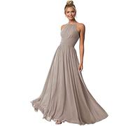 Clothfun Damen Neckholder Brautjungfernkleider Lange Chiffon Formale Kleider Abend Party Kleid 2022, taupe, 36