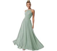 Clothfun Neckholder A-Linie Brautjungfernkleider lang Chiffon formelle Kleider für Frauen einfache Partykleider Salbei 16, 46
