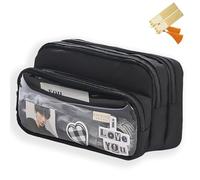 CLOUDEMO Big Capacity Pencil Case, 3 Compartments Simple Storage Pencil Case, Pencil Case, Kawaii Pencil Case Organizer for Women and Girls (Black)