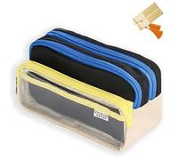 CLOUDEMO Big Capacity Pencil Case, 3 Compartments Simple Storage Pencil Case, Pencil Case, Kawaii Pencil Case Organizer for Women and Girls (Yellow)