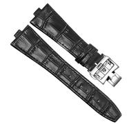 Clouism Echtes Lederarmband für Vacheron Constantin Serie 4500V 5500V P47040 Edelstahlschnalle 25 * 8 25 * 7 Uhrenarmband(Black-silver-B,25mm-7mm)