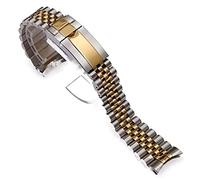 Clouismus 20 mm massives Edelstahl-Armband für Rolex GMT Oyster Perpetual Date, Silber-Gold-Uhrenarmband mit Faltschließe(E)