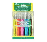 Clover Crochet Hook Set Amour Häkelnadeln, 10 kg, Größe B bis J, Textil, Mehrfarbig, 5.5" Height x 4.2" Length x 1" Width