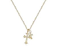 CLoxks Halskette Doppelschichtige Kreuzhalskette aus Sterlingsilber, Lange High-End-Pulloverkette aus Gold for Frauen, Leichter Luxus und High-End-Design Halskette für Frauen