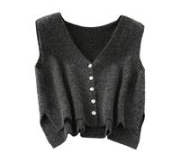 CLSSLVVBN Damen Strickweste, trendiges Tank Top mit V Ausschnitt, modisches Must Have aus weichem Garn für den Übergang zwischen den Jahreszeiten, modische, leichte Einkaufsweste, Grau, M