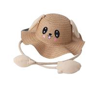 CLSSLVVBN Sommer Sonnenhut mit beweglichen Ohren für Kinder, lustiger und stilvoller, ungiftiger Kaninchen Strohhut für Kinder, atmungsaktiver Fischerhut, khaki, (52 54 cm)
