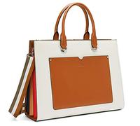 CLUCI Aktentasche für Damen, veganes Leder, 39,6 cm (15,6 Zoll), große Tasche, Business-Damen-Schultertasche, Beige mit Braun, Large, Stilvoll