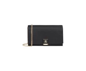 Clutch TOMMY HILFIGER "TH HER FLAP W/CHAIN", Damen, Gr. B/H/T: 21cm x 12cm x 7,5cm, schwarz, Lederimitat, Taschen, Damen Umhängetasche, Mini-Bag, Cross-Body Bag mit Umhängekettchen (94804009-0) schwar