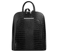 Cluty Damen Rucksack Echt Leder Made in Italy, Smartphonefach, Daypack aus Rindleder, Citybag im Kroko-Look, Lederrucksack mit Reißverschluss
