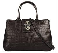 Cluty Handtasche Echt Leder Damen Made in Italy, Leder Schultertasche mit Krokodilprägung, Umhängetasche mit Drehverschluss, Businesstasche 016677