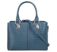Cluty Umhängetasche Echt Leder Damen blau 021374 Made in Italy, Kroko-Optik Handtasche, Damen Schultertasche, elegante Henkeltasche