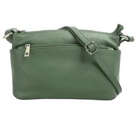 Cluty Umhängetasche Echt Leder Damen Made in Italy, Crossbody Bag, Messenger Bag mit Reißverschluss, Schultertasche aus Rindleder grün 020617