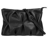 Cluty Umhängetasche Echt Leder Damen Made in Italy, Knautsch Clutch, Umhängetasche für Smartphone, Handtasche 2-in-1, Abendtasche glänzend, Crossbody abnehmbarer Gurt schwarz 021371