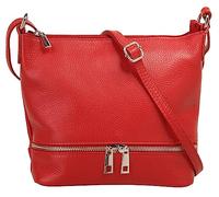 Cluty Umhängetasche Echt Leder Damen Made in Italy, verstellbarer Schultergurt, Handtasche mit Reißverschlüssen, verstärkter Boden rot 020960