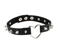 Clyhon Leder Choker Punk Goth Rock Spike Niet Studded Choker Kragen Halskette Frauen Männer Schwarz, Punk Style Love Heart PU Leder Kragenchoker Halskette mit Nieten Akzent versetzt