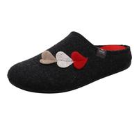 CM Confort Damen Hausschuh in Anthrazit Grau aus Textil Filz mit Herz und Wechselfußbett in Rot. grau Gr. 40