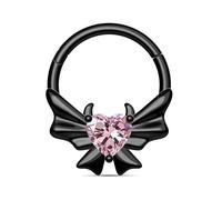 CM Crareesi Mania Daith Piercing Schwarz Septum Piercing Chirurgenstahl 16G Septum Clicker Hoop Helix Piercings 10mm Segmentringe mit rosa Herz Zirkonia