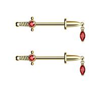 CM Crareesi Mania Dolch Nippelpiercing Gold Brustwarzenpiercing 14g Nippel Piercings 316L Chirurgenstahl Gotisch Baumelnd rot Zirkonia Brustpiercing Schmuck Frau Männer