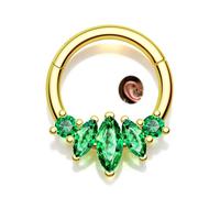 CM Crareesi Mania Septum Piercing Clicker Lotus Blüte Smaragd Grün CZ Gold Daith Ring 16G Helix Ohrring Ring 316l Edelstahl Septum Daith Piercing Knorpel Helix Clicker Schmuck für Frauen10mm