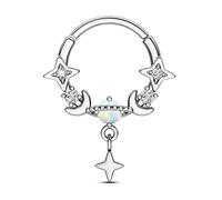 CM Crareesi Mania Septum Piercing Schmuck 16G Hängend Opal Planet Daith Ring Clicker Silber Helix Ring Stern 316L Chirurgischer Stahl Knorpel Ohrringe Ring für Frauen 10mm