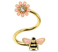 cm Crareesi Mania Twisted Helix Ohrringe Niedliche Biene Knorpel Ohrringe 16G 316L Edelstahl Spirale Barbell Septum Daith Helix Conch Piercing Schmuck Körperpiercing Schmuck mit Blume für Frauen