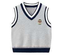 CM-Kid Jungen Pullunder Weste Gestrickte V-Ausschnitt Baby Grau-112 Strickweste Frühling Herbst Warm Ärmellos Pullover 7 Jahre
