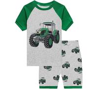 CM-Kid Jungen Pyjamas Kurzarm Kinder Raglan Shorty Schlafanzug Set Sommer Baumwolle 2 3 Jahre Traktor Grau Gr.98